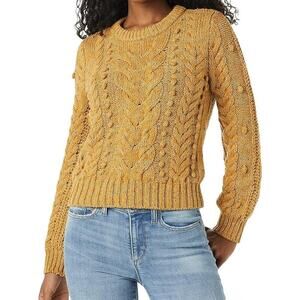 Goodthreads Sweater Womens Mustard Marled Popcorn Chunky Cable Knit Crewneck L